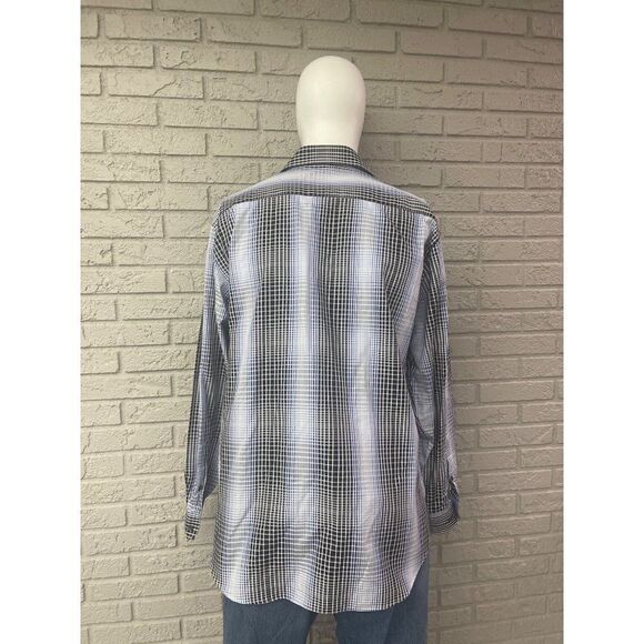 Bugatchi Blue Striped Plaid Long Sleeve Shirt Size XL - Picture 4 of 12